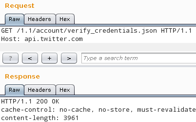 Burp Suite Repeater requests Twitter API